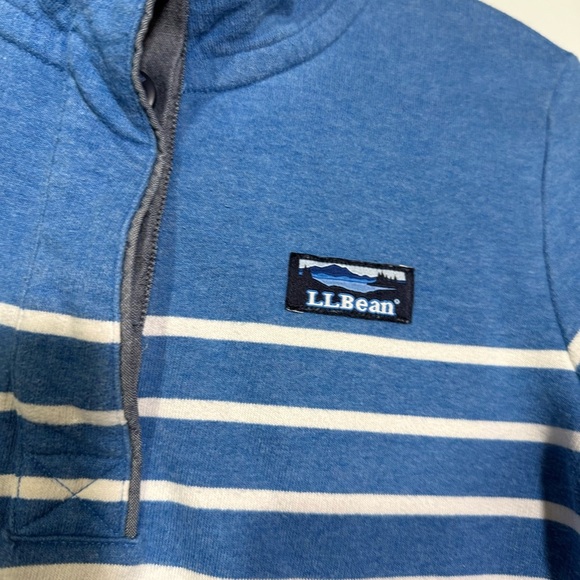 L.L. Bean Striped Rugby Pullover Henley Blue and White Size XS Preppy Cotton - Picture 3 of 9
